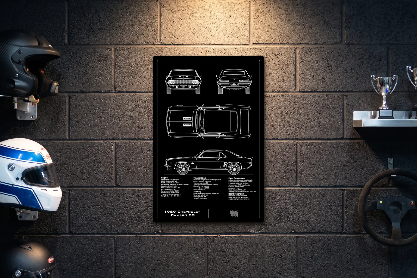 1969 Chevrolet Camaro SS, on a racing wall, portrait