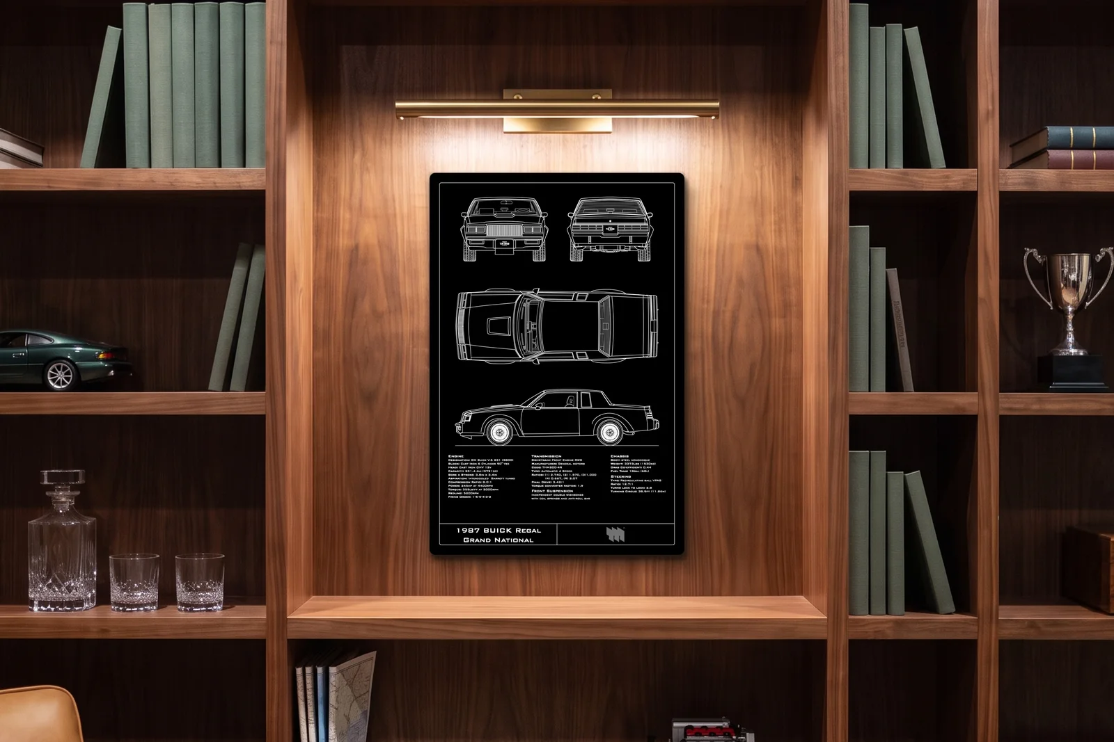 1987 Buick Regal Grand National, in a walnut library, portrait