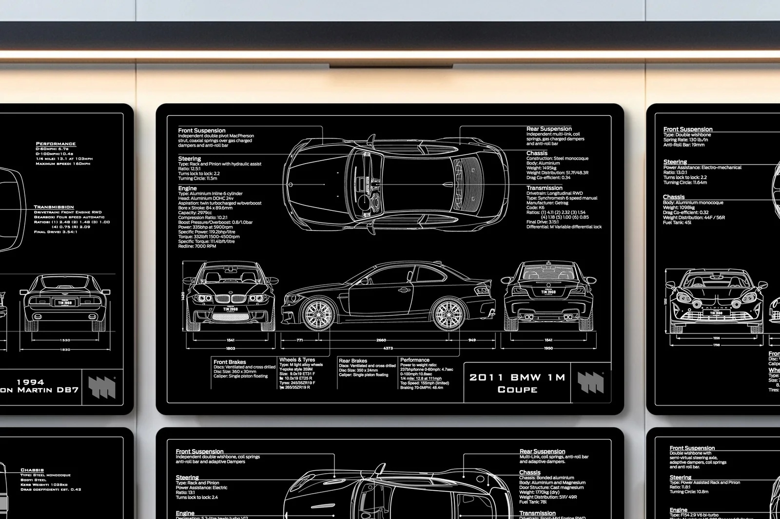2011 BMW 1M Coupe, close on the workshop wall