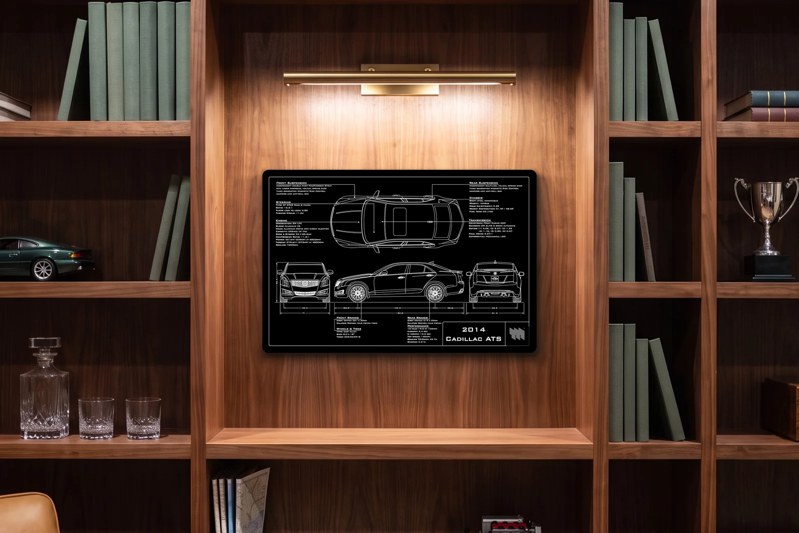 2014 Cadillac ATS, in a walnut library, landscape
