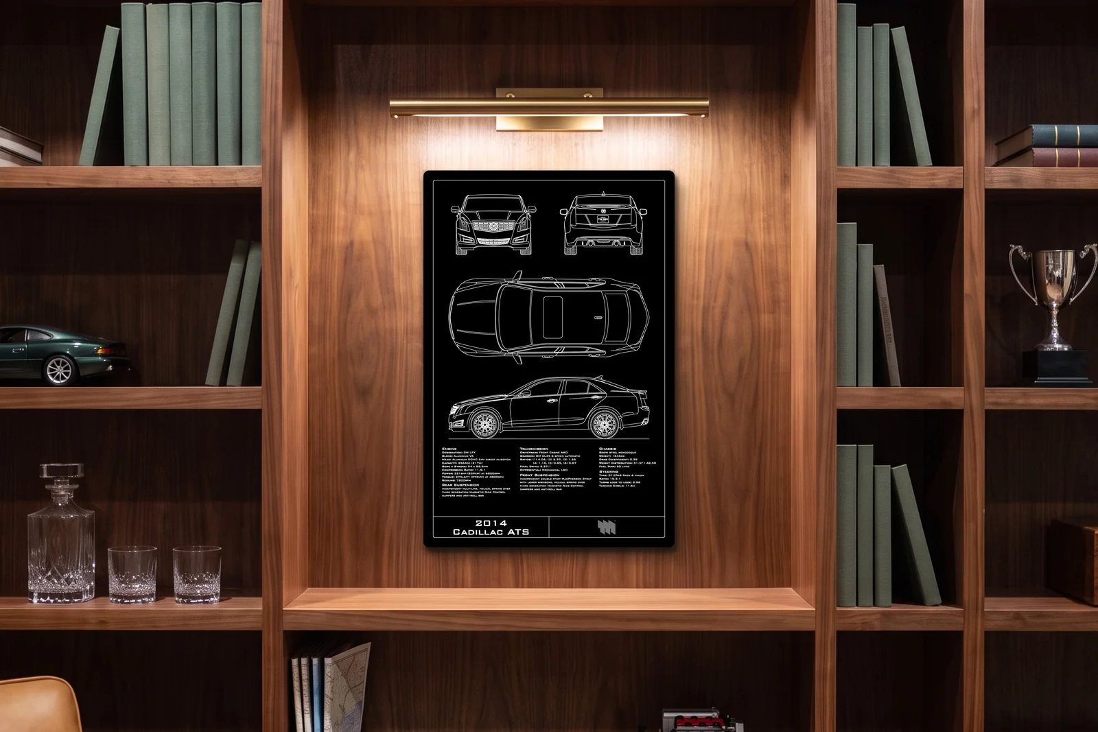 2014 Cadillac ATS, in a walnut library, portrait