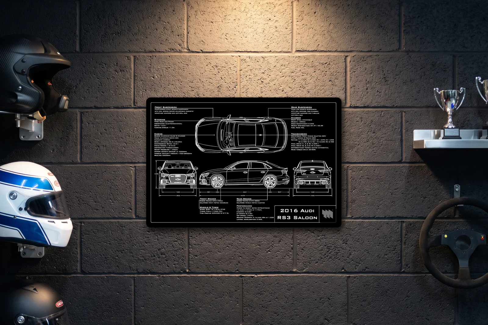 2016 Audi RS3 Saloon, on a racing wall, landscape